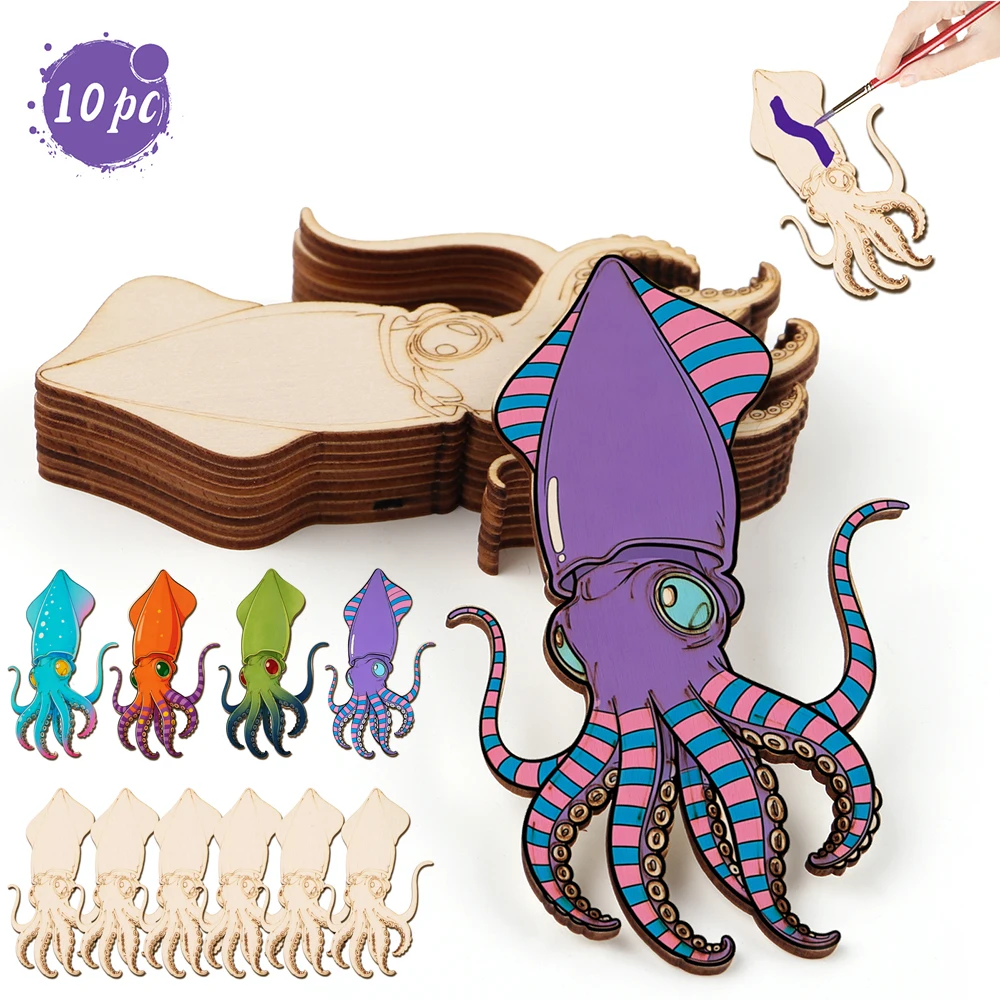 Art Craft Us - 10pcs/set Unfinished Wood Craft Octopus Animal