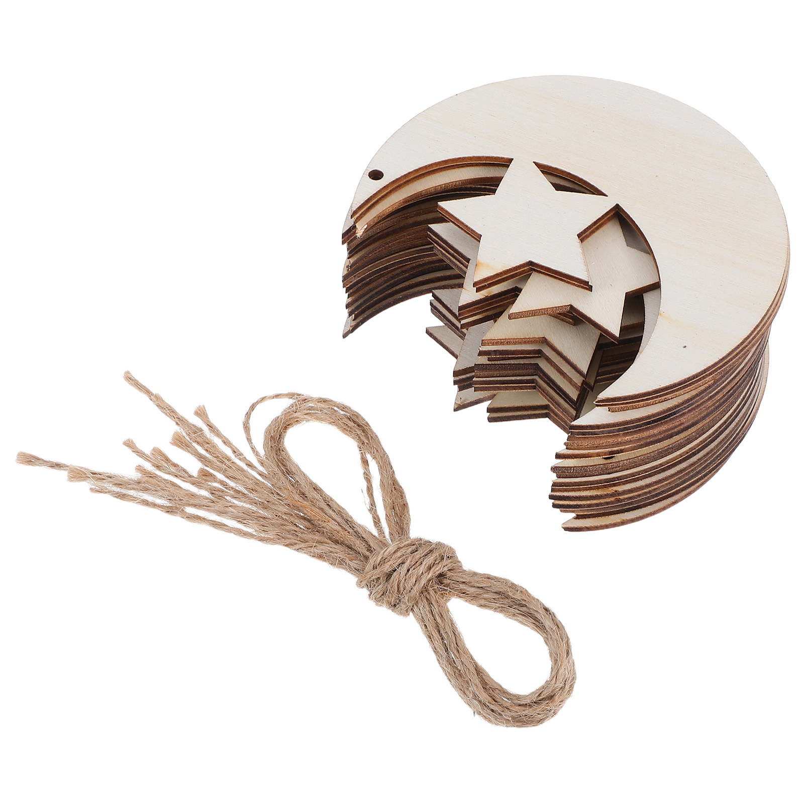 Art And Craft For Nursery - 20Pcs Unfinished Wood Moon Star Shapes
