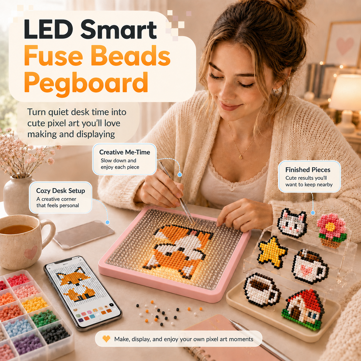 Art Craft Us - LED Fuse Beads Craft Pegboard Board,