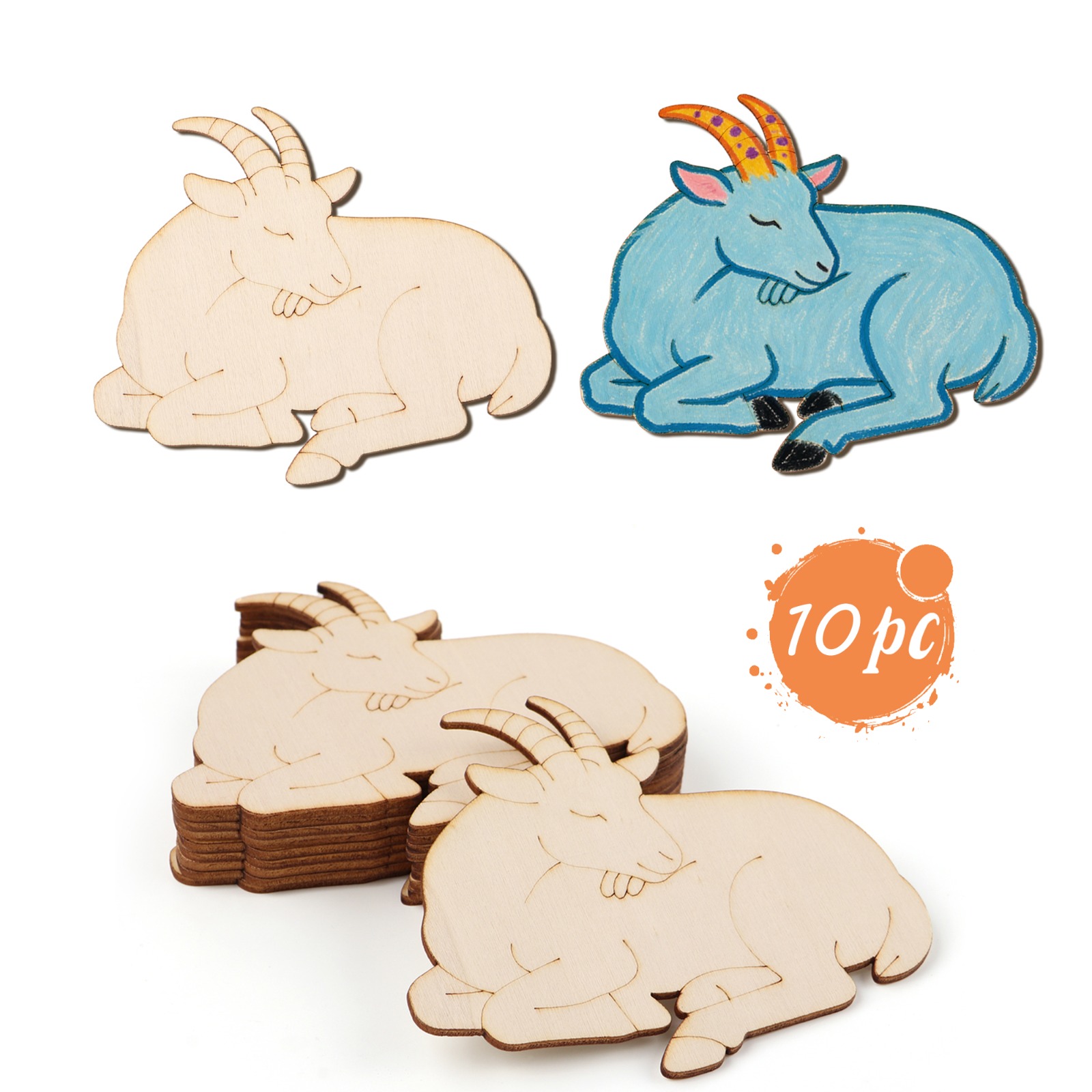 Art Craft Us - 10pcs/set Unfinished Wood Sheep Animal Ornaments