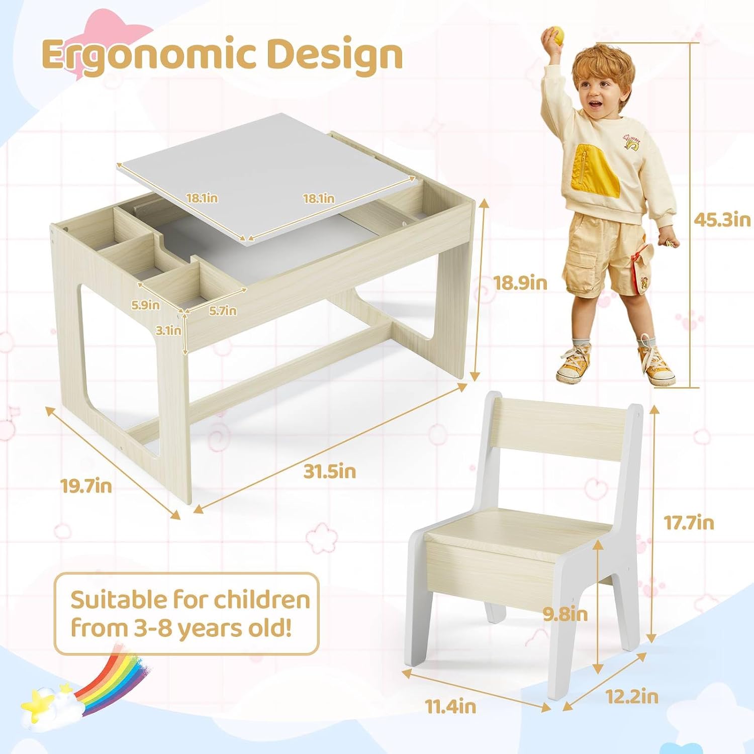 3 in 1 Kids Art Table and Chai - Art And Craft For Nursery 评论和价格