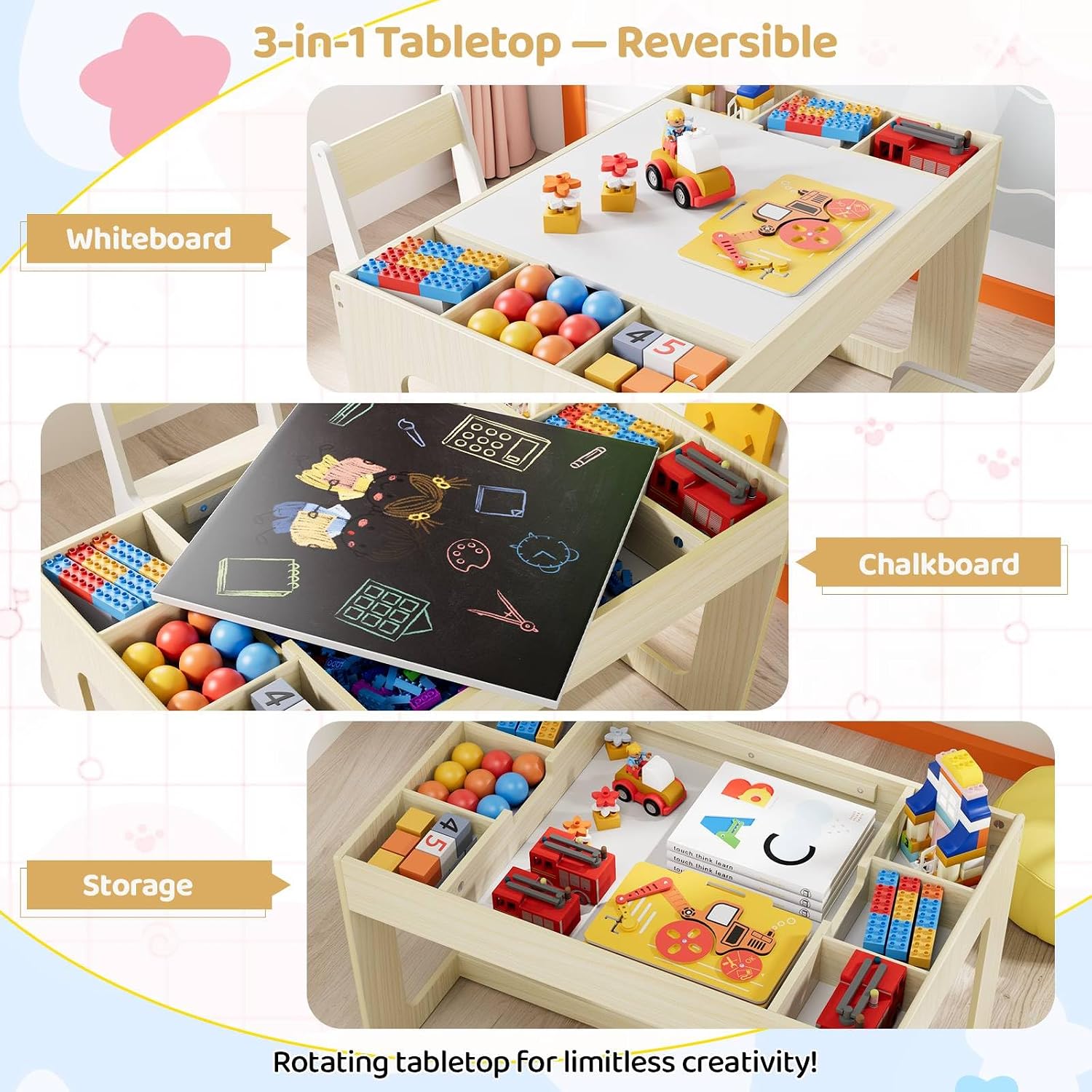 3 in 1 Kids Art Table and Chai - Art And Craft For Nursery 评论和价格