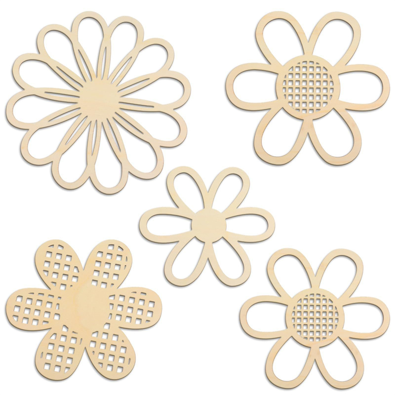 5pcs Wooden Flower Wall Decor  - Art And Craft For Nursery 评论和价格