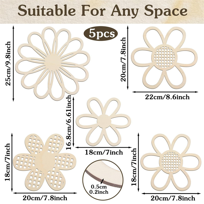 5pcs Wooden Flower Wall Decor  - Art And Craft For Nursery 评论和价格