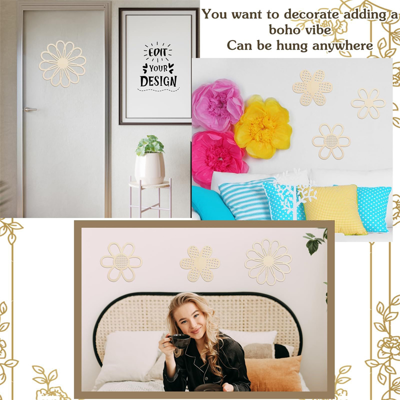 5pcs Wooden Flower Wall Decor  - Art And Craft For Nursery 评论和价格