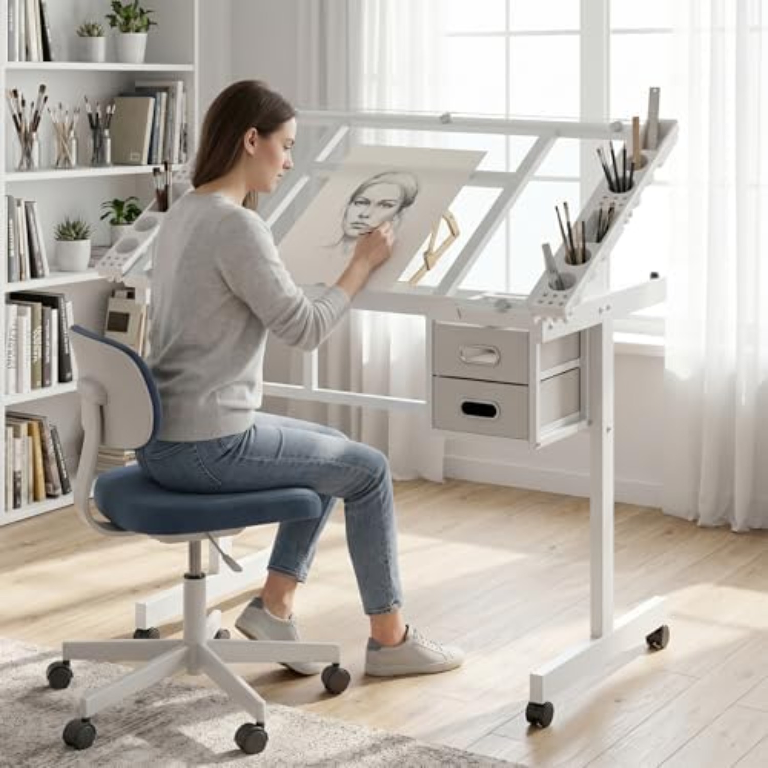 Rolling Drafting Table Desk, P - Art Craft Us 评论和价格